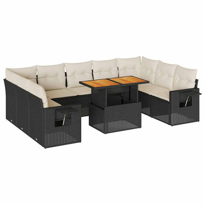 Set Divani da Giardino 10pz con Cuscini in Polyrattan Nero