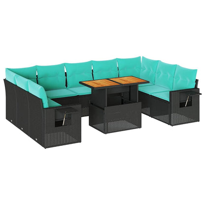 Set Divani da Giardino 10pz con Cuscini in Polyrattan Nero | homemem39