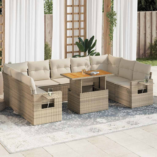 Set Divano da Giardino 10 pz con Cuscini Beige in Polyrattan - homemem39