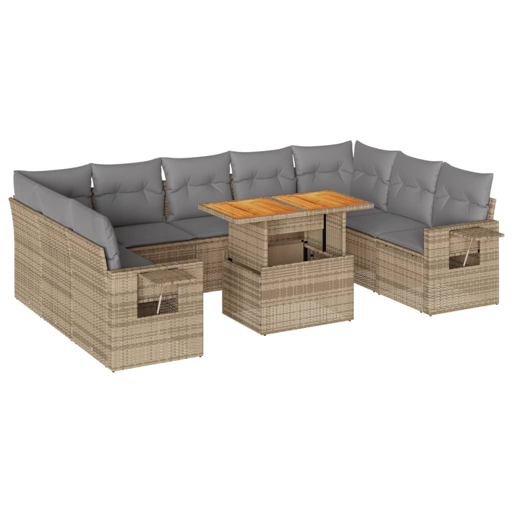 Set Divano da Giardino 10 pz con Cuscini Beige in Polyrattan | homemem39