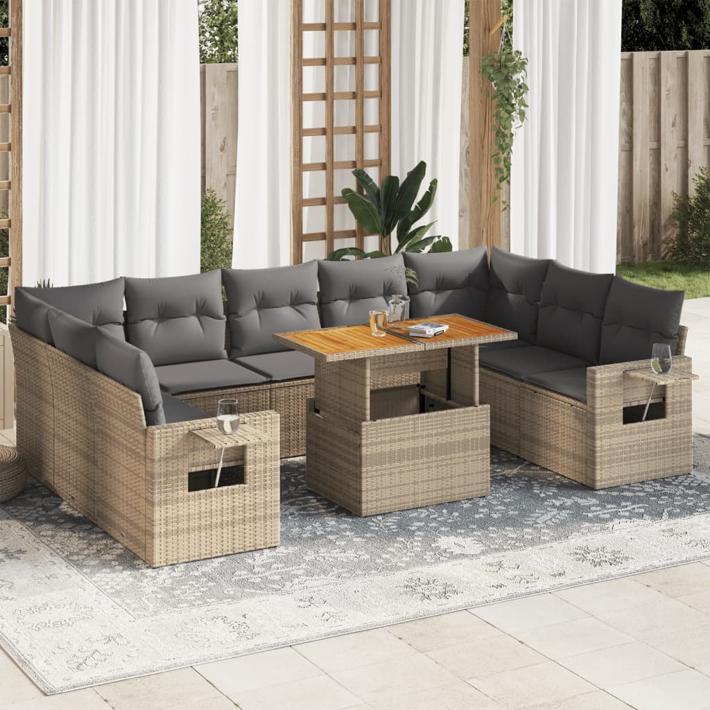 Set Divano da Giardino 10 pz con Cuscini Beige in Polyrattan | homemem39