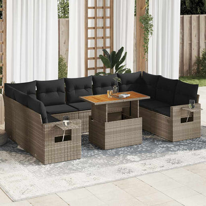 Set Divano da Giardino 10 pz con Cuscini Grigio in Polyrattan | homemem39
