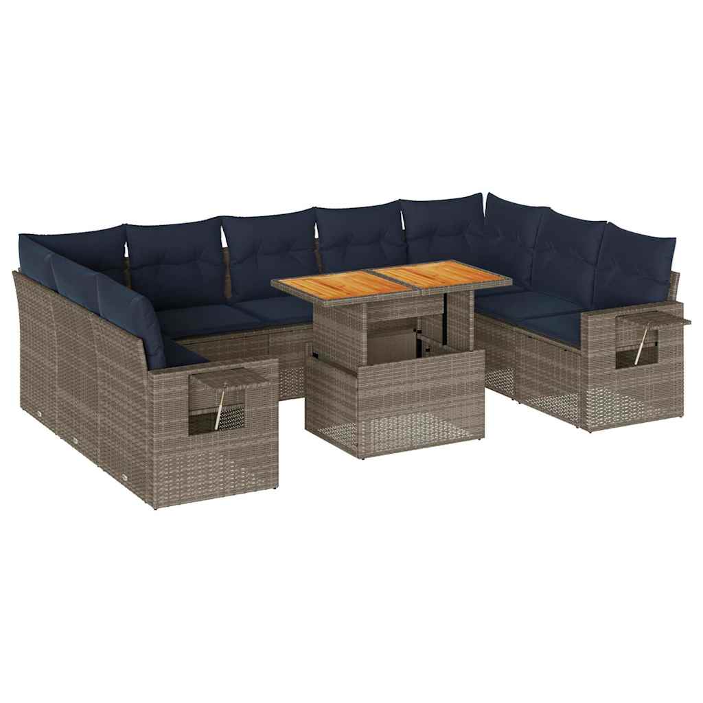 Set Divano da Giardino 10 pz con Cuscini Grigio in Polyrattan | homemem39