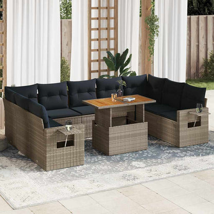 Set Divano da Giardino 10 pz con Cuscini Grigio in Polyrattan | homemem39