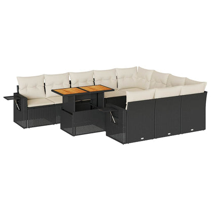 Set Divani da Giardino 11 pz con Cuscini in Polyrattan Nero | homemem39