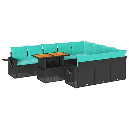 Set Divani da Giardino 11 pz con Cuscini in Polyrattan Nero | homemem39