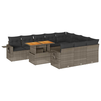Set Divani da Giardino 11 pz con Cuscini in Polyrattan Grigio