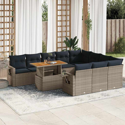 Set Divani da Giardino 11 pz con Cuscini in Polyrattan Grigio | homemem39