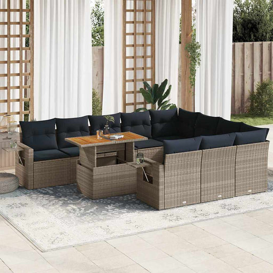 Set Divani da Giardino 11 pz con Cuscini in Polyrattan Grigio - homemem39