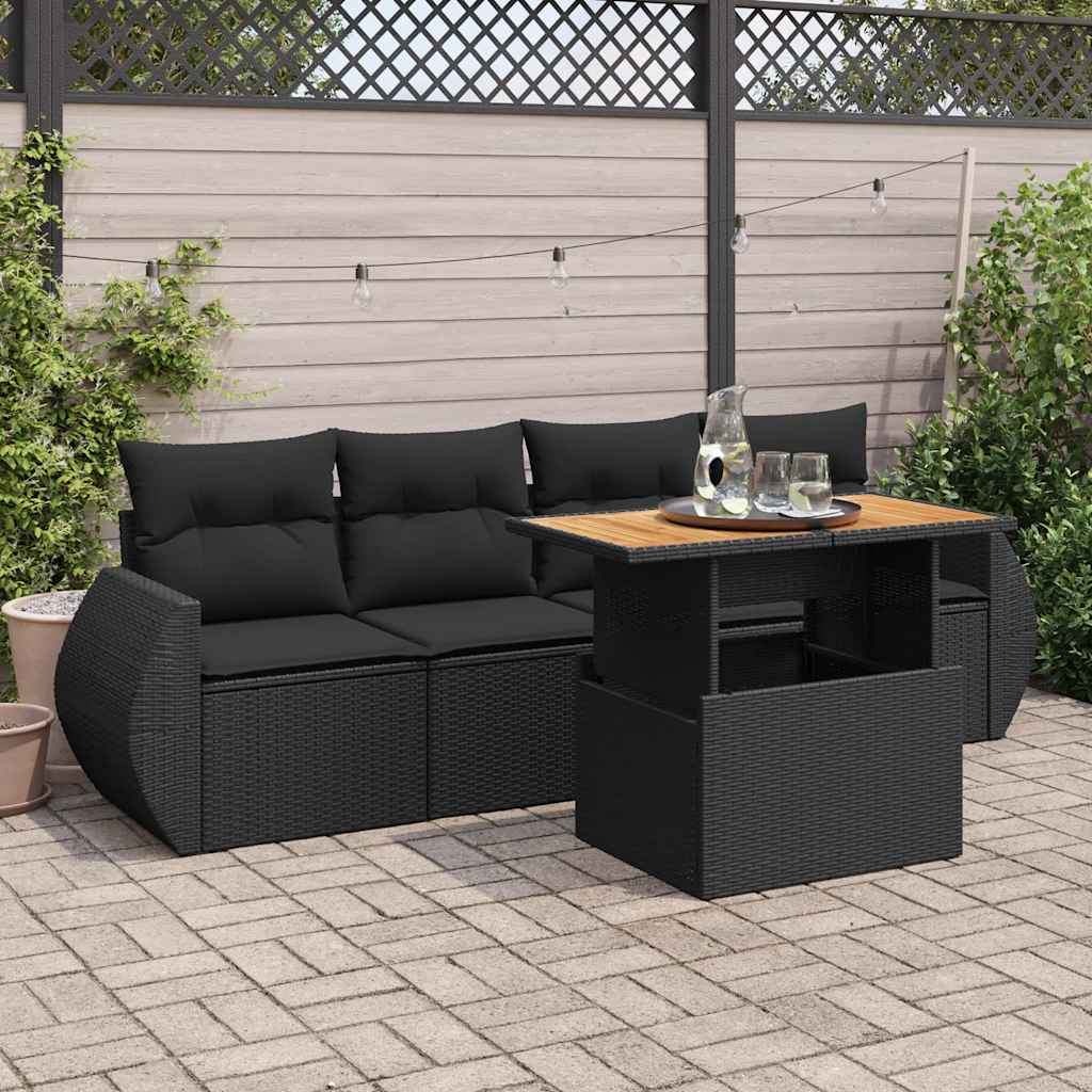 Set Divani da Giardino 5 pz con Cuscini in Polyrattan Nero - homemem39
