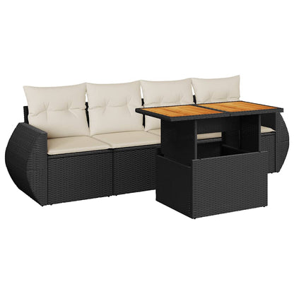 Set Divani da Giardino 5 pz con Cuscini in Polyrattan Nero | homemem39