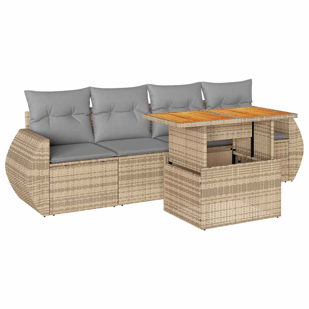 Set Divano da Giardino 5 pz con Cuscini Beige in Polyrattan | homemem39