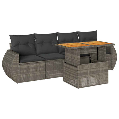 Set Divano da Giardino 5 pz con Cuscini Grigio in Polyrattan | homemem39