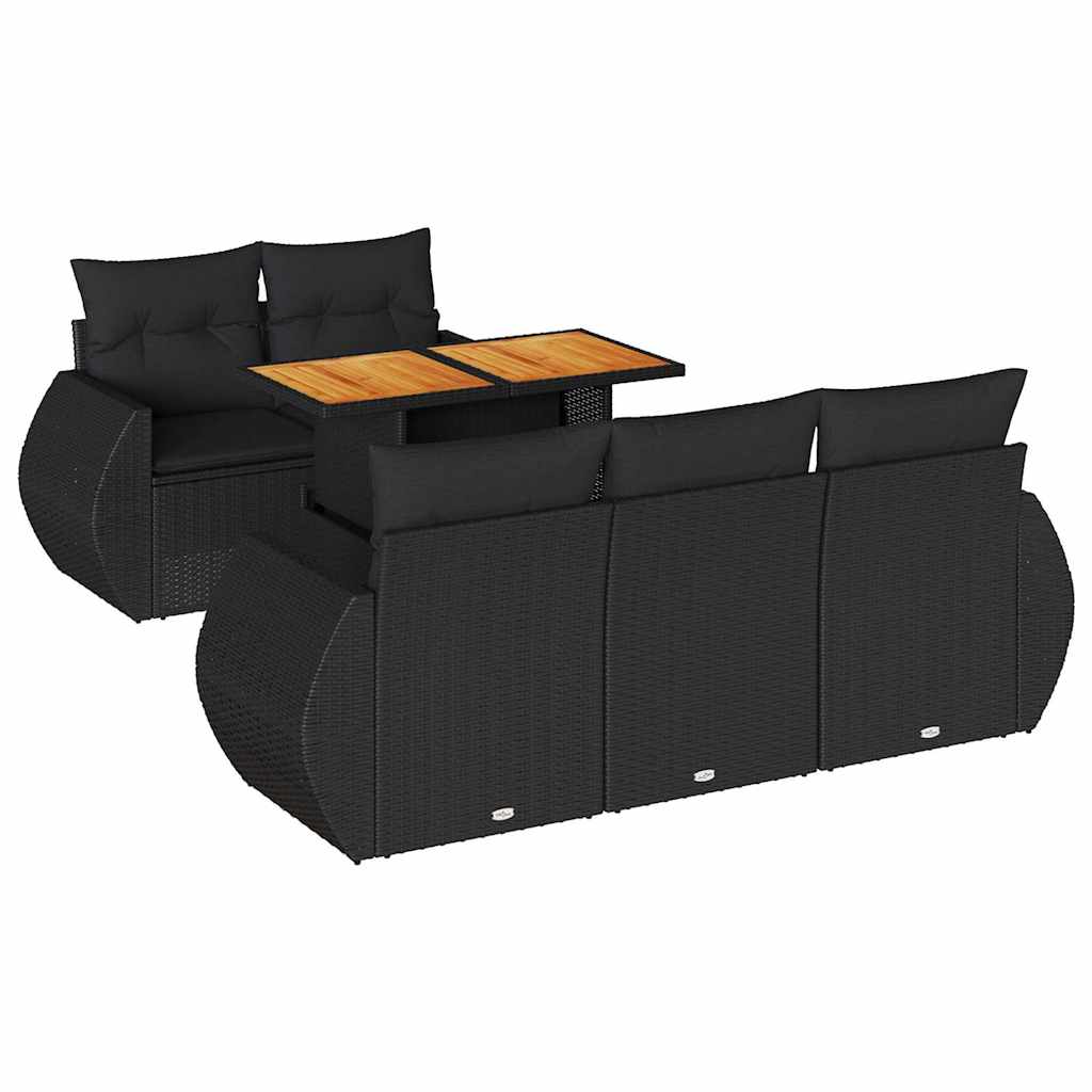 Set Divano da Giardino 6 pz con Cuscini Nero in Polyrattan | homemem39