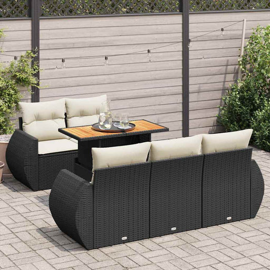 Set Divano da Giardino 6 pz con Cuscini Nero in Polyrattan - homemem39