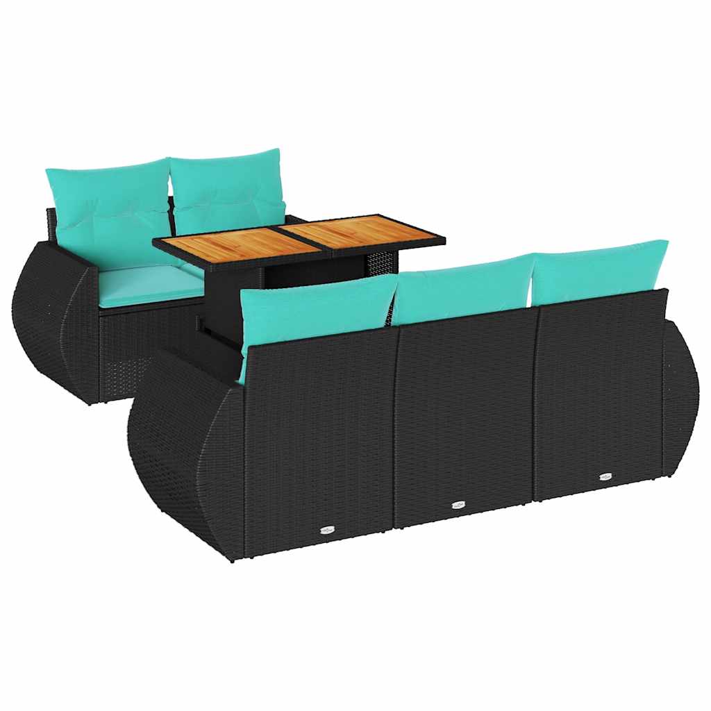 Set Divano da Giardino 6 pz con Cuscini Nero in Polyrattan | homemem39