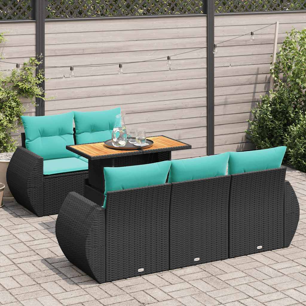 Set Divano da Giardino 6 pz con Cuscini Nero in Polyrattan | homemem39