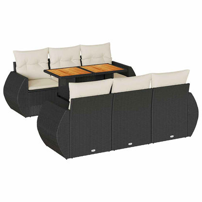 Set Divani da Giardino con Cuscini 7pz Nero Polyrattan | homemem39