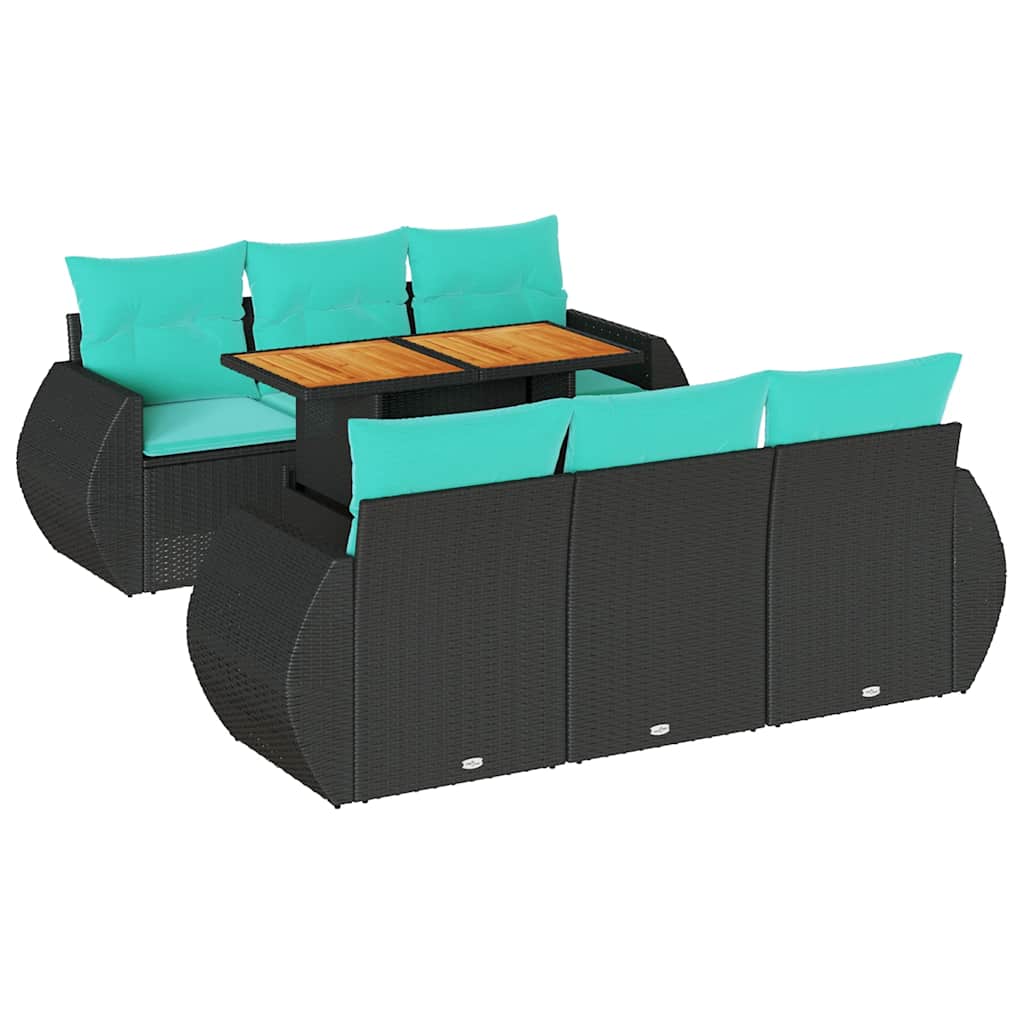 Set Divani da Giardino con Cuscini 7pz Nero Polyrattan | homemem39