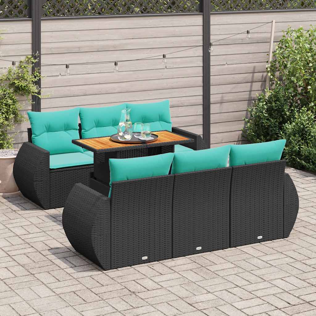 Set Divani da Giardino con Cuscini 7pz Nero Polyrattan | homemem39