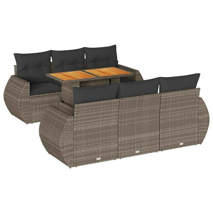 Set Divani da Giardino 7 pz con Cuscini Grigio in Polyrattan | homemem39