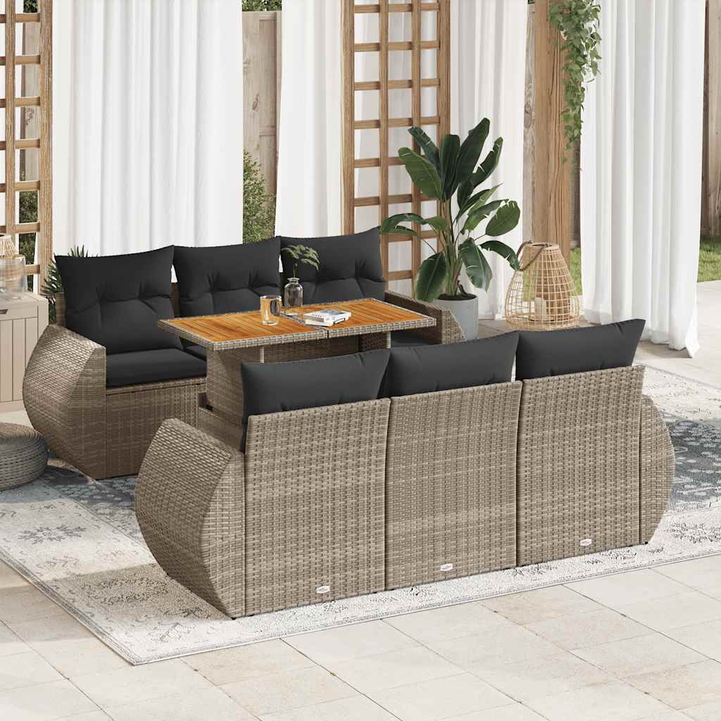 Set Divani da Giardino 7 pz con Cuscini Grigio in Polyrattan | homemem39
