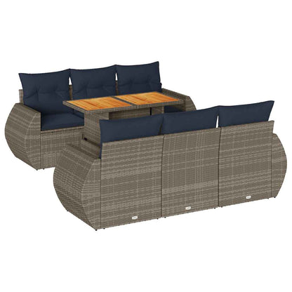 Set Divani da Giardino 7 pz con Cuscini Grigio in Polyrattan | homemem39