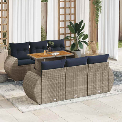 Set Divani da Giardino 7 pz con Cuscini Grigio in Polyrattan | homemem39