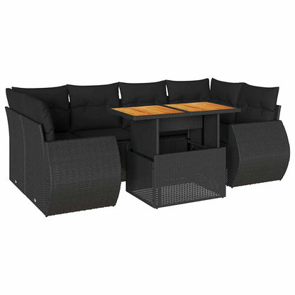 Set Divani da Giardino con Cuscini 7pz Nero Polyrattan