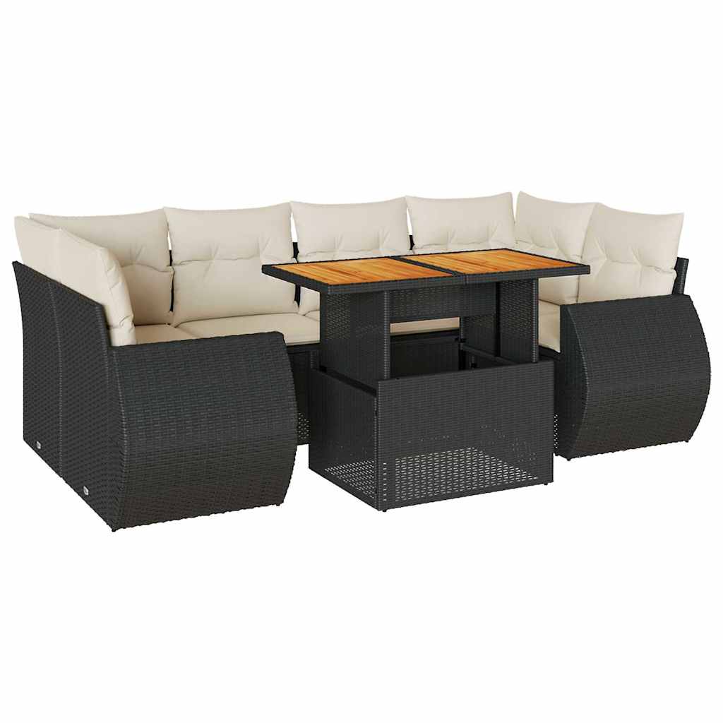 Set Divani da Giardino con Cuscini 7pz Nero Polyrattan