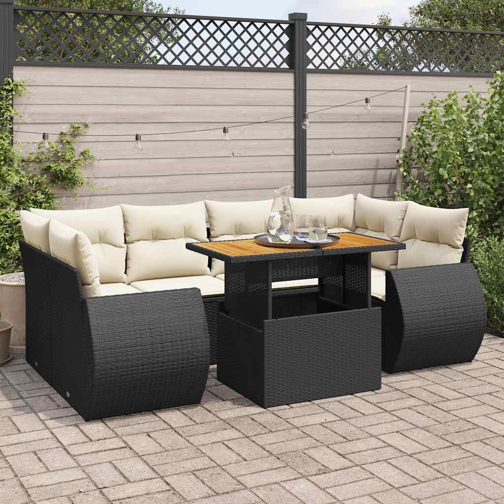 Set Divani da Giardino con Cuscini 7pz Nero Polyrattan | homemem39