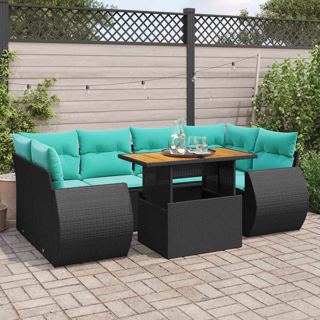 Set Divani da Giardino con Cuscini 7pz Nero Polyrattan | homemem39
