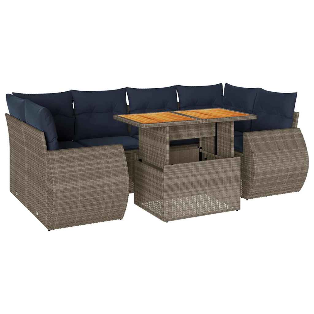 Set Divani da Giardino 7 pz con Cuscini Grigio in Polyrattan