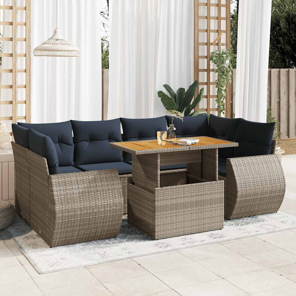 Set Divani da Giardino 7 pz con Cuscini Grigio in Polyrattan | homemem39