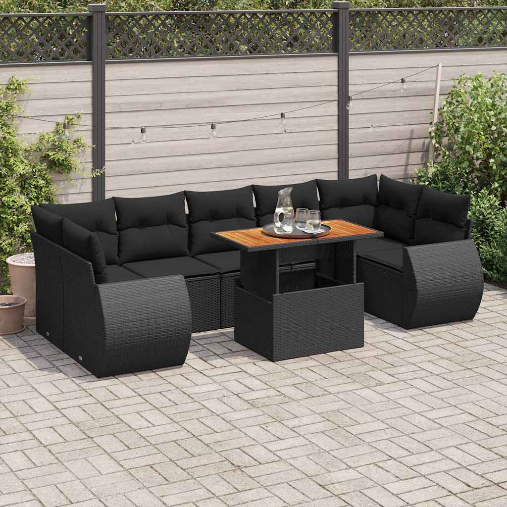 Set Divani da Giardino con Cuscini 8 pz Nero in Polyrattan - homemem39