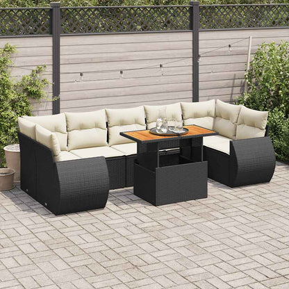 Set Divani da Giardino con Cuscini 8 pz Nero in Polyrattan