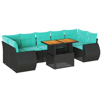 Set Divani da Giardino con Cuscini 8 pz Nero in Polyrattan