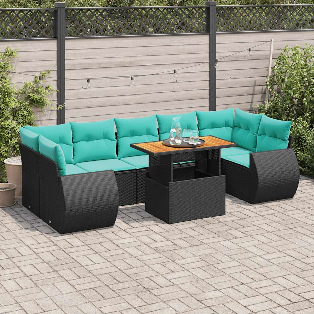 Set Divani da Giardino con Cuscini 8 pz Nero in Polyrattan | homemem39