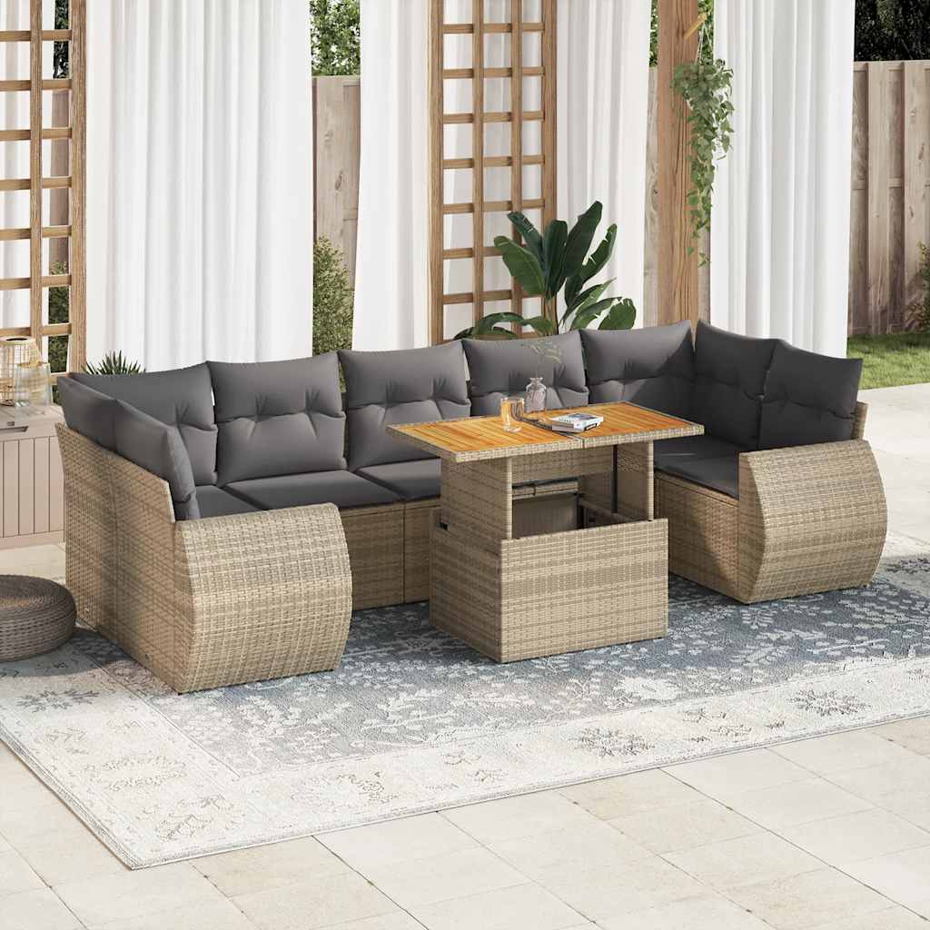 Set Divano da Giardino 8 pz con Cuscini Beige in Polyrattan | homemem39