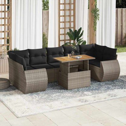 Set Divano da Giardino 8 pz con Cuscini Grigio in Polyrattan