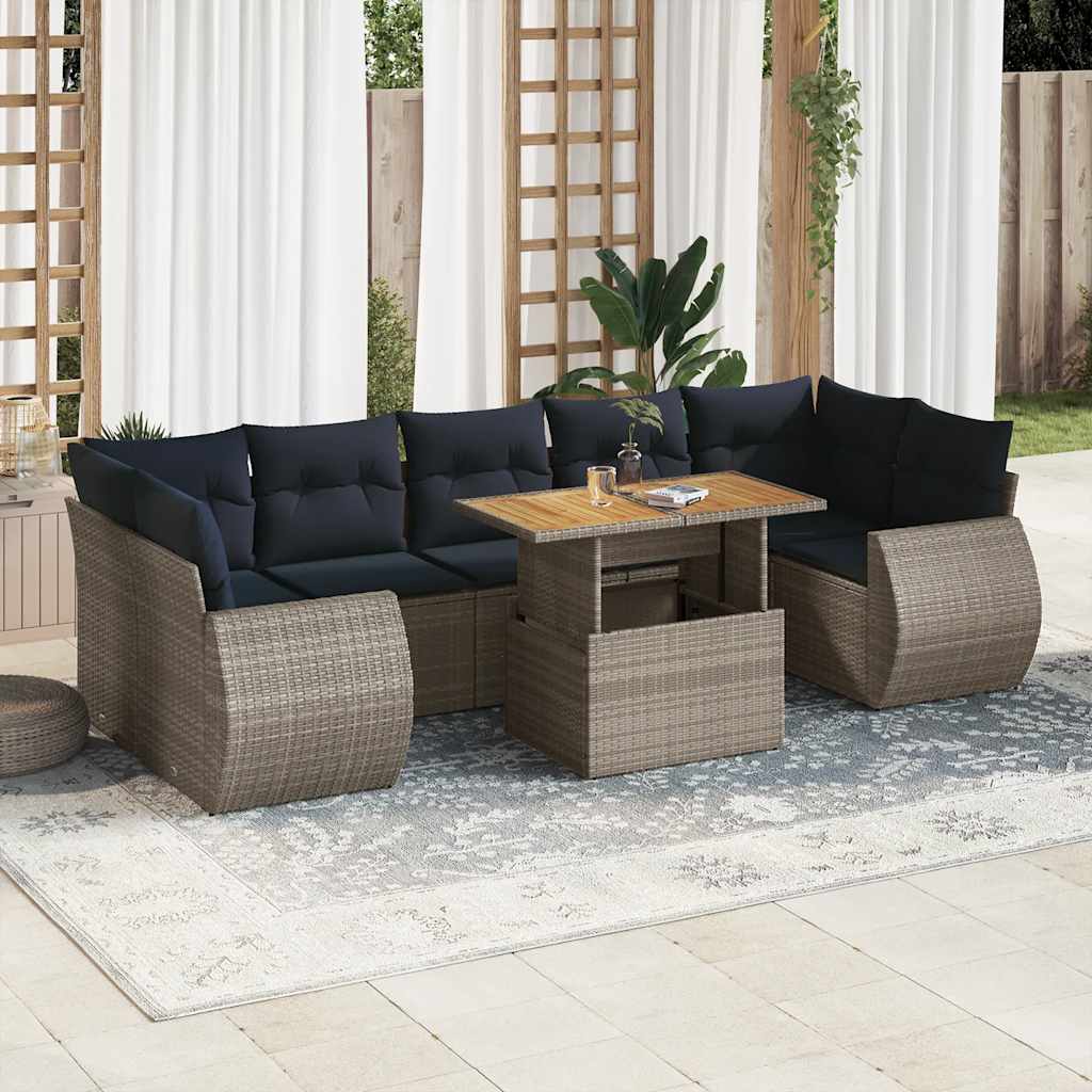 Set Divano da Giardino 8 pz con Cuscini Grigio in Polyrattan | homemem39