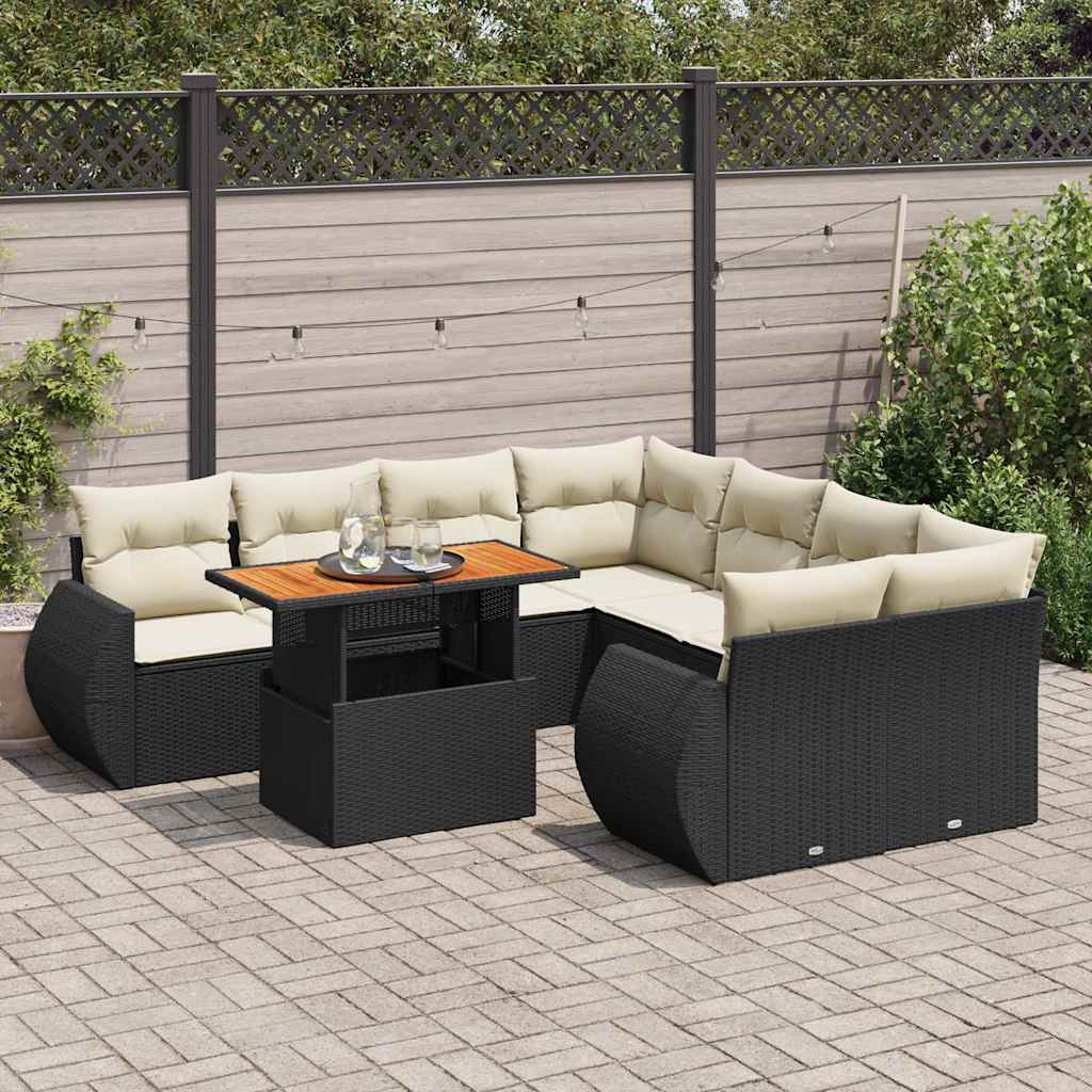 Set Divani da Giardino 9 pz con Cuscini Nero in Polyrattan | homemem39