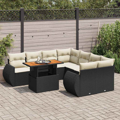 Set Divani da Giardino 9 pz con Cuscini Nero in Polyrattan | homemem39