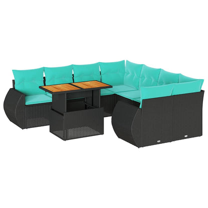 Set Divani da Giardino 9 pz con Cuscini Nero in Polyrattan | homemem39