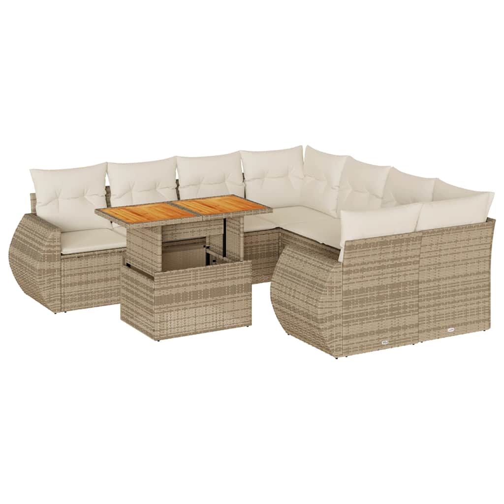 Set Divano da Giardino 9 pz con Cuscini Beige in Polyrattan | homemem39