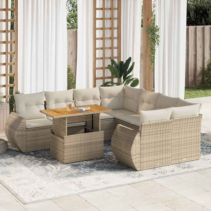 Set Divano da Giardino 9 pz con Cuscini Beige in Polyrattan