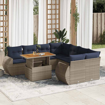 Set Divano da Giardino 9 pz con Cuscini Grigio in Polyrattan | homemem39