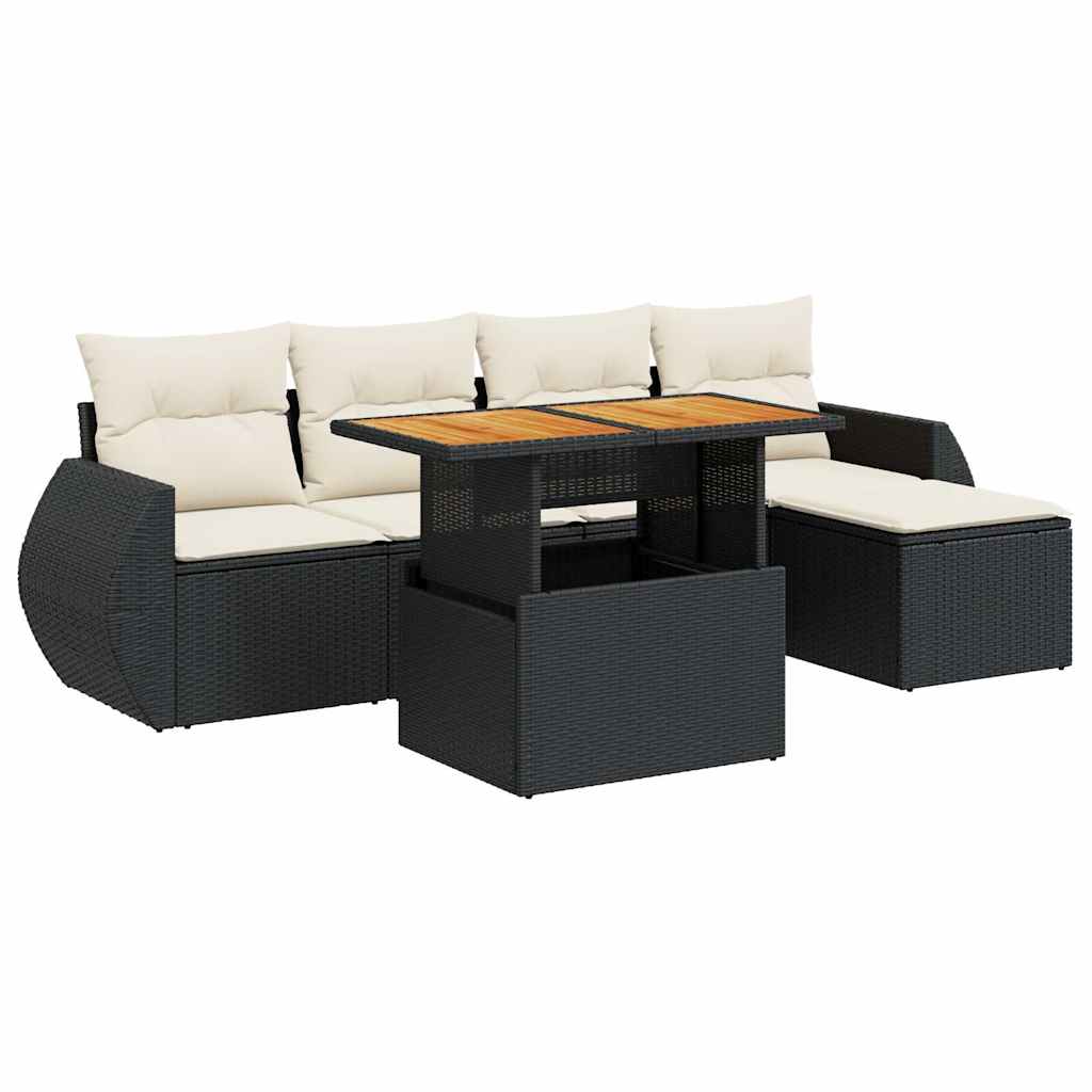 Set Divano da Giardino 6 pz con Cuscini Nero in Polyrattan | homemem39