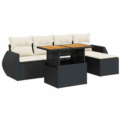 Set Divano da Giardino 6 pz con Cuscini Nero in Polyrattan | homemem39
