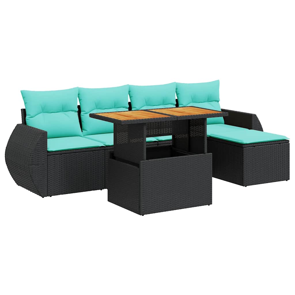 Set Divano da Giardino 6 pz con Cuscini Nero in Polyrattan | homemem39